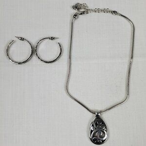 Vintage Brighton Contempo Tear Drop Necklace & Secret of Love Hoop Earrings